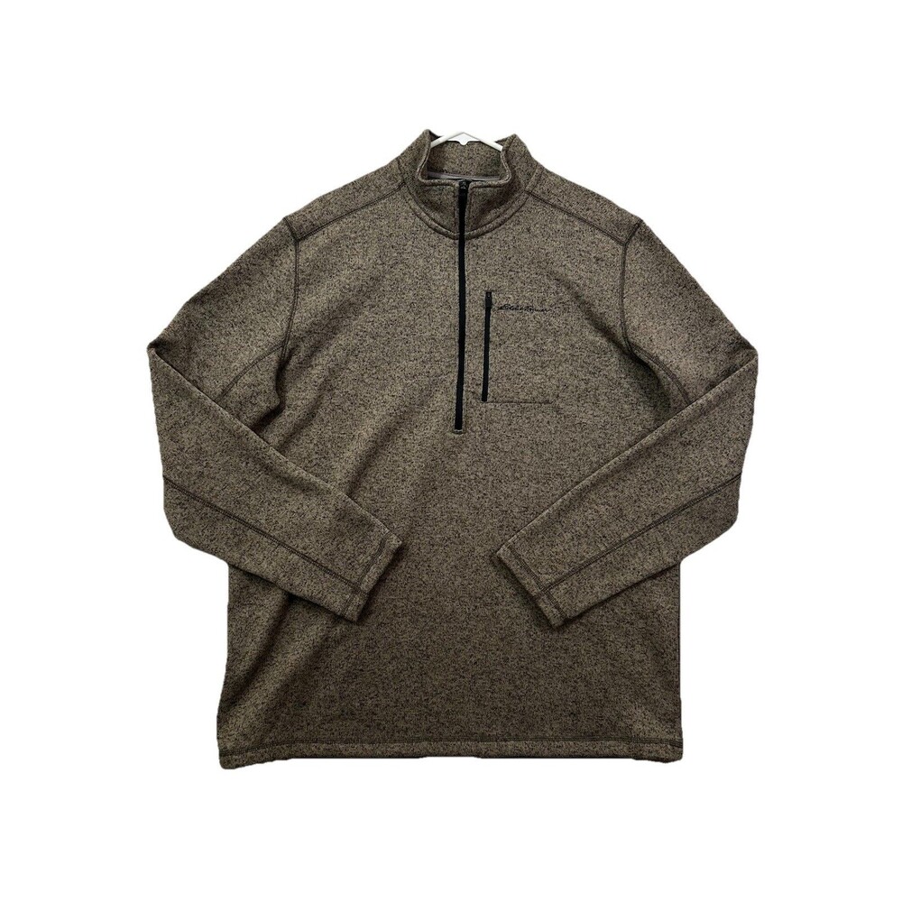 Eddie Bauer Men XLT Sweater Fleece 1/4 Zip Pullover Jacket Tan Gray Tall XL Long